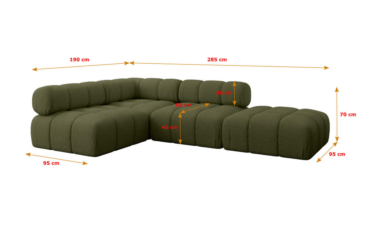 ECKSOFA modulares Sofa Favio-L1 - 285x190x70 cm Grün Bouclé - Grün, Holzwerkstoff/Textil (285/190cm) - ALTDECOR