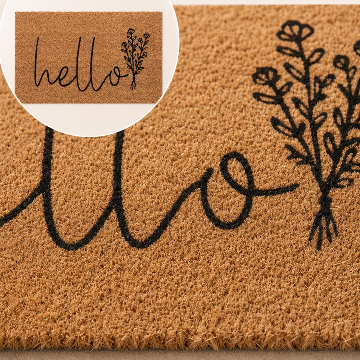 ROHOŽKA Přírodní Černá nápis Hello 60x40 cm - různobarevná, textil/plast (60/40cm) - Relaxdays