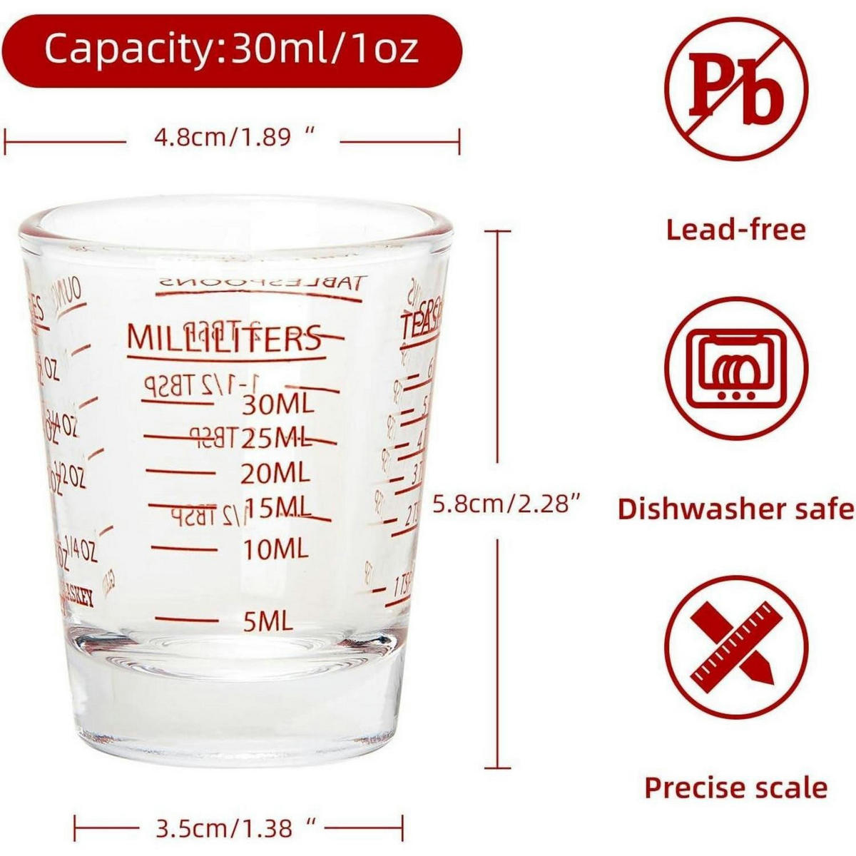 MESSBECHER 2-teiliges Set Glas 30 ml - Rot, Glas (0.03L)