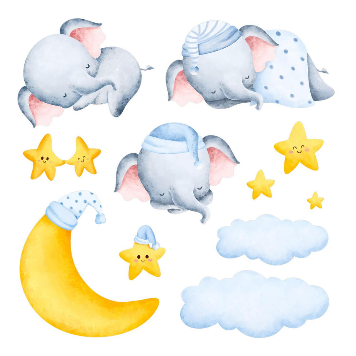 WANDAUFKLEBER 100x136cm - Wolkenelefanten - Multicolor, Kunststoff (100/136/0.1cm) - Wallfluent