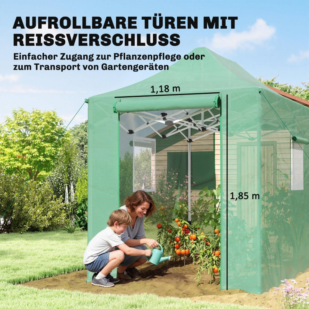 GEWÄCHSHAUS aus Polyethylen 295x200x270 cm in Grün mit Pop-up-Design - Grün, Kunststoff (200/270/295cm) - Modfu