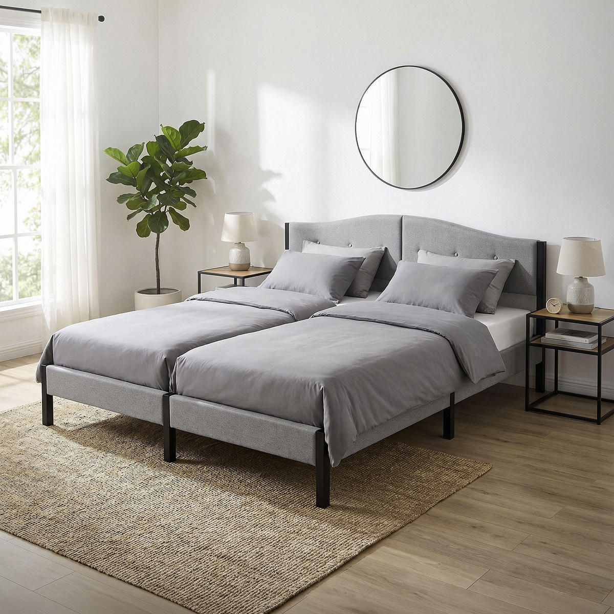 ČALOUNĚNÁ postel 180x200 cm, šedá, s roštem a lněným potahem - šedá, kompozitní dřevo/textil (180/200cm) - ML-DESIGN