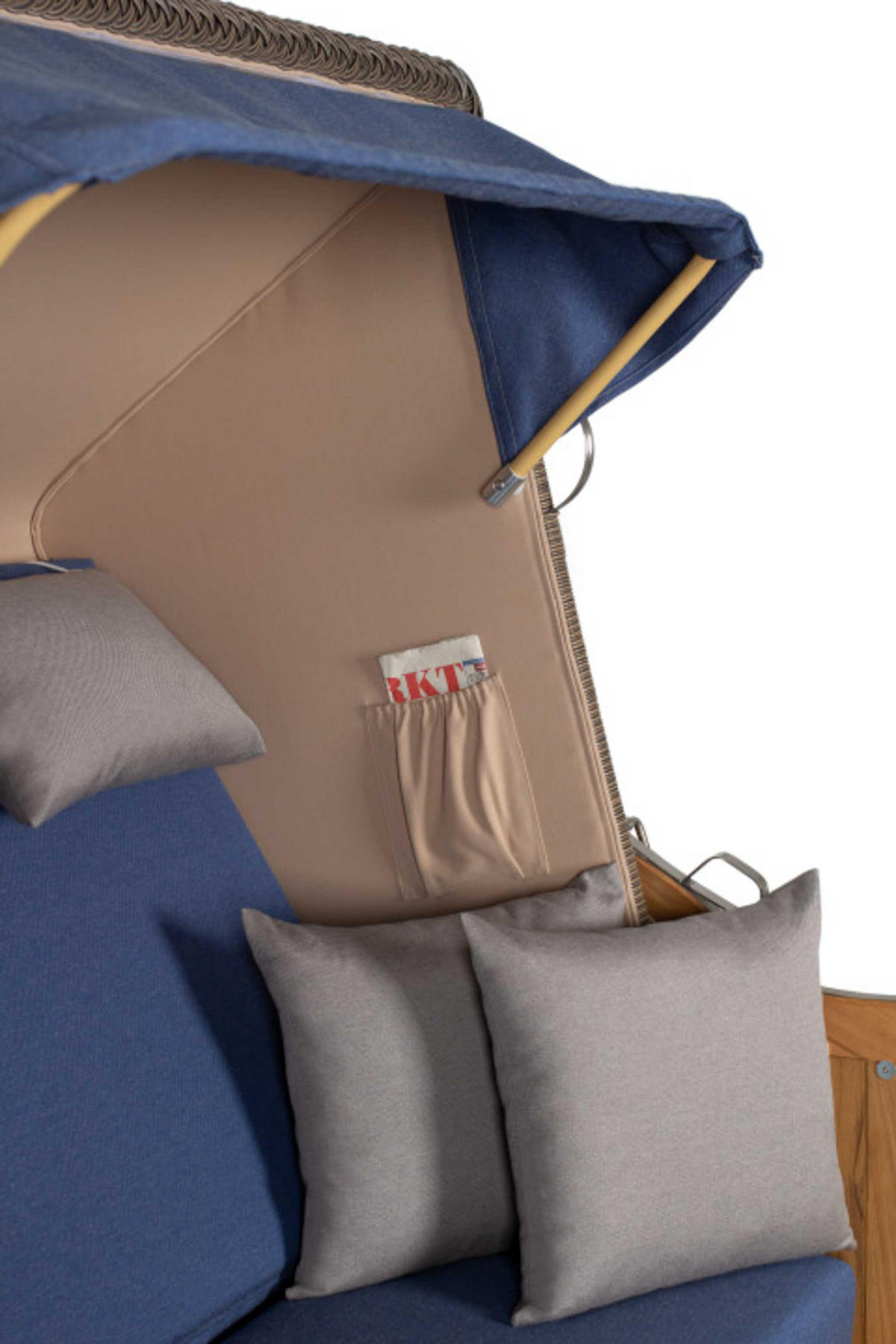 STRANDKORB SEEBLICK 2 Sitzer Teak - Blau/Braun, Metall (125/170/80cm) - Mr. Deko