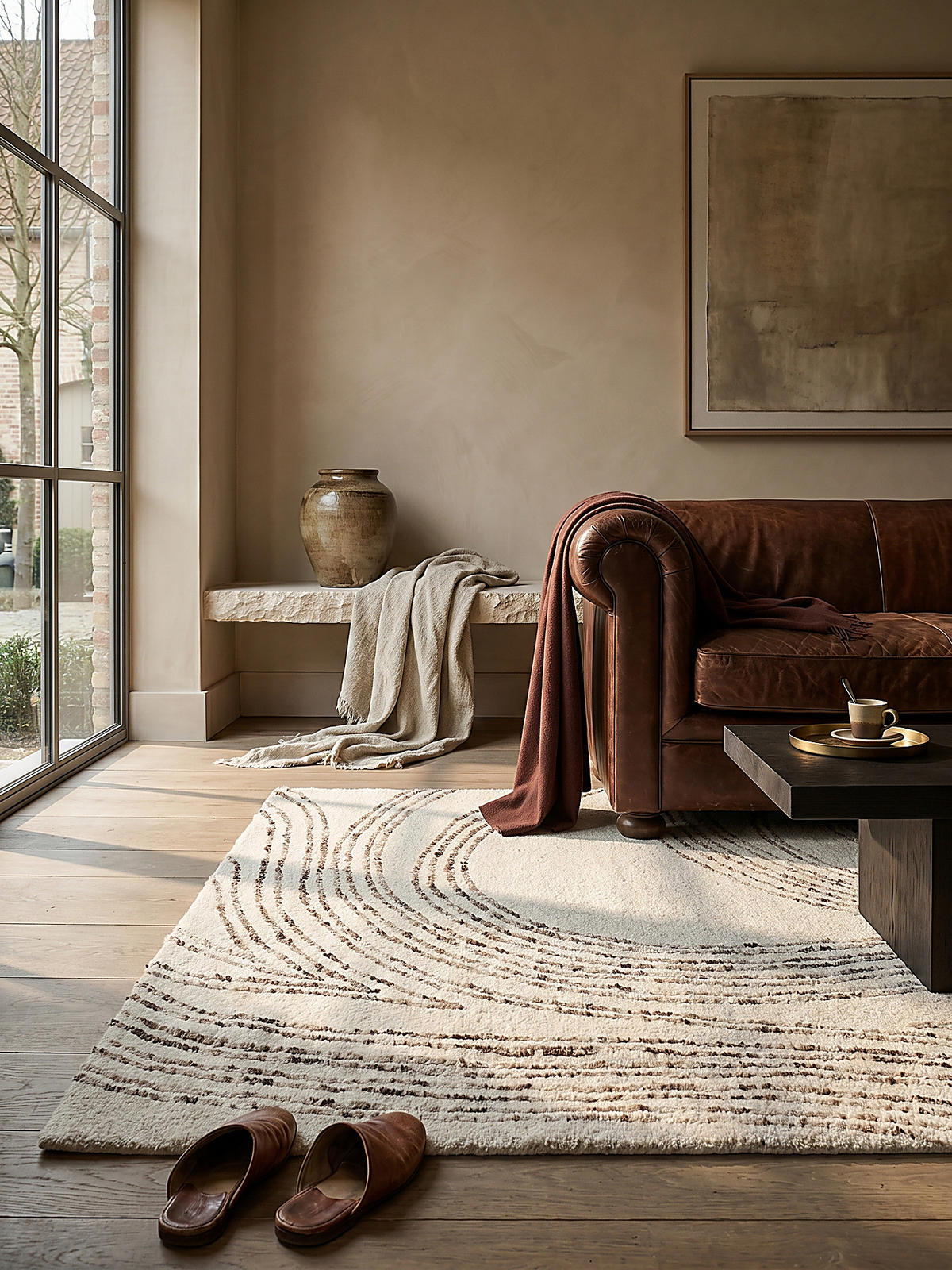 WOLLTEPPICH Abstrakt-Wirbel, handgetuftet, naturfarben HUMBER, Natur-Braun 80x150 cm - Beige, Textil (150/80cm) - KADIMA DESIGN