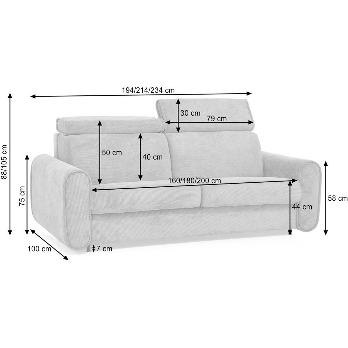SCHLAFSOFA Pavarti mit italienischem Gestell, 180x195, Schwarz - Schwarz, Holzwerkstoff/Textil (234/88/100cm) - Beautysofa