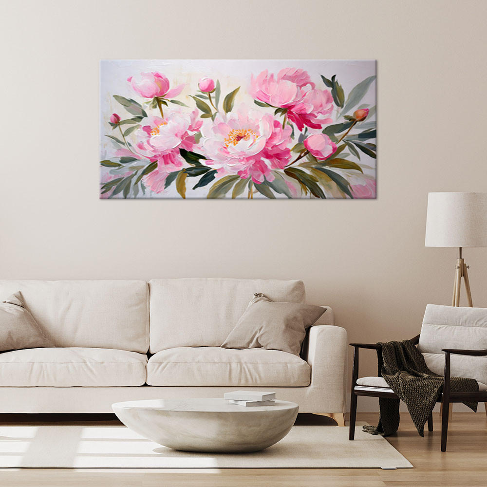 LEINWANDBILD Pfingstrosen Blumen Strauß Rosa 120x60cm - Rosa, Textil (120/60cm) - Feeby