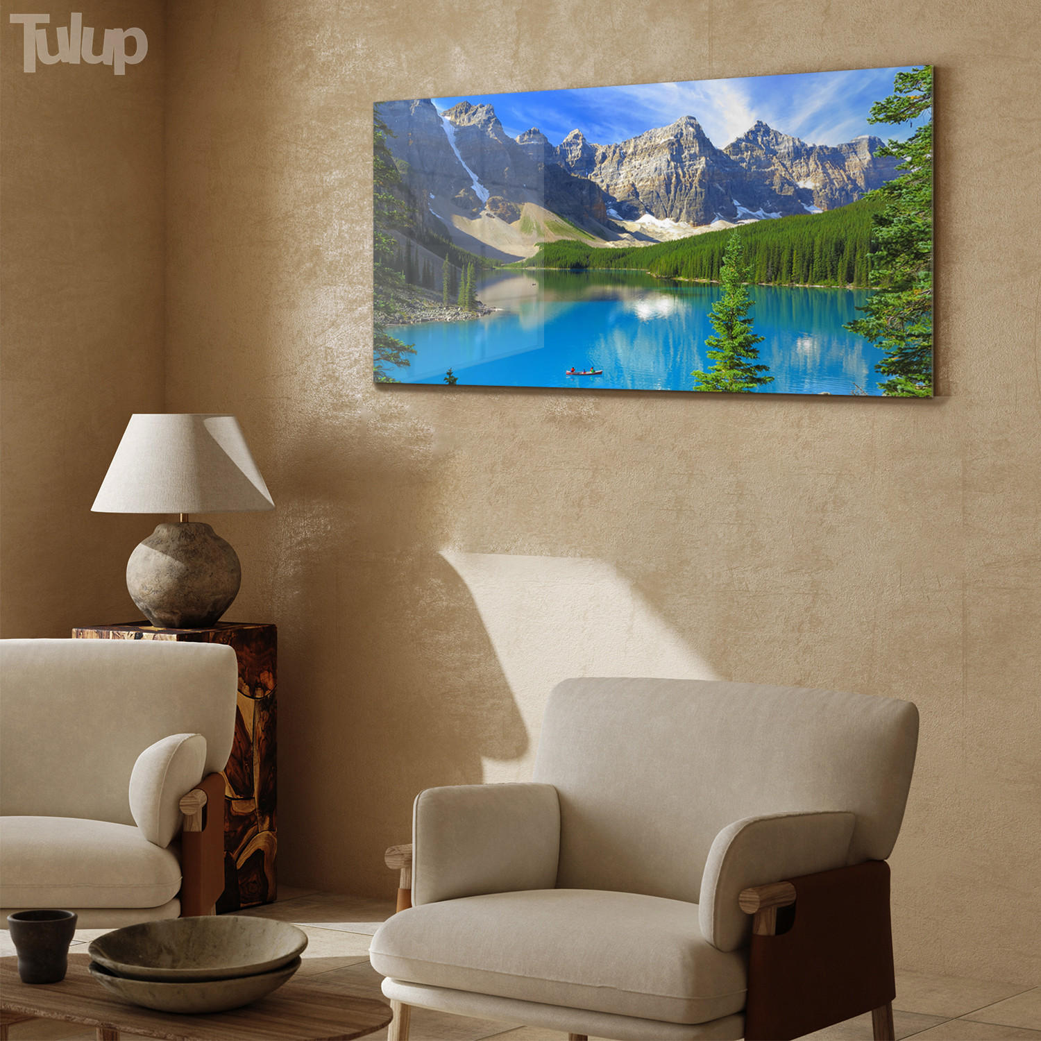 GLASBILD 120x60 cm Berge und Wald - Türkis/Blau, Glas (120/60cm) - TULUP