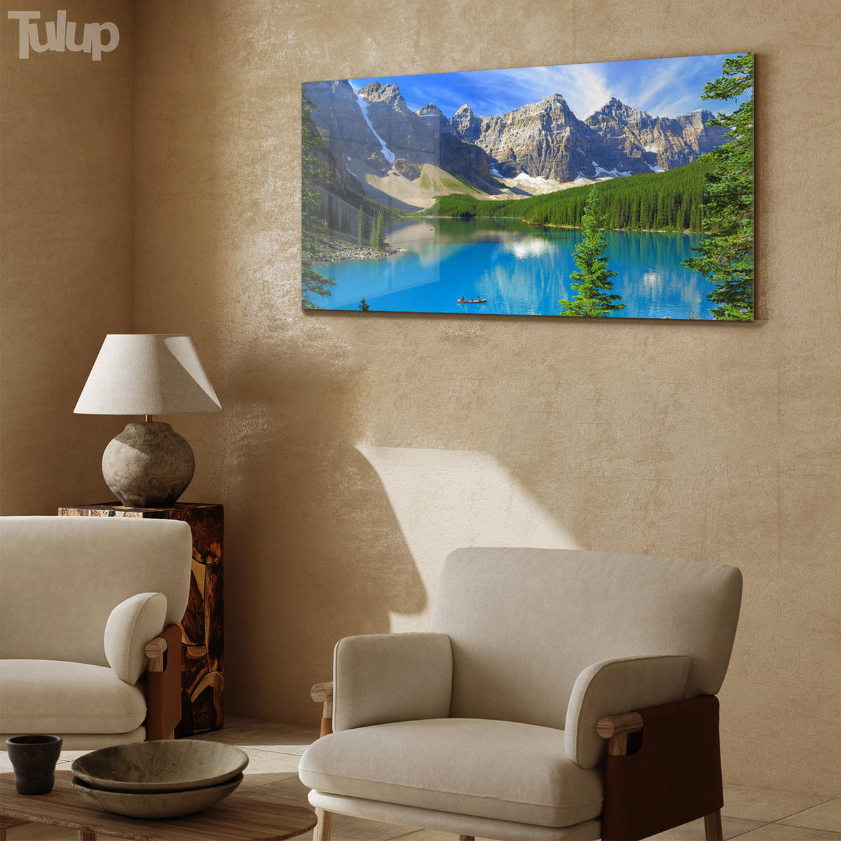 GLASBILD 120x60 cm Berge und Wald - Türkis/Blau, Glas (120/60cm) - TULUP