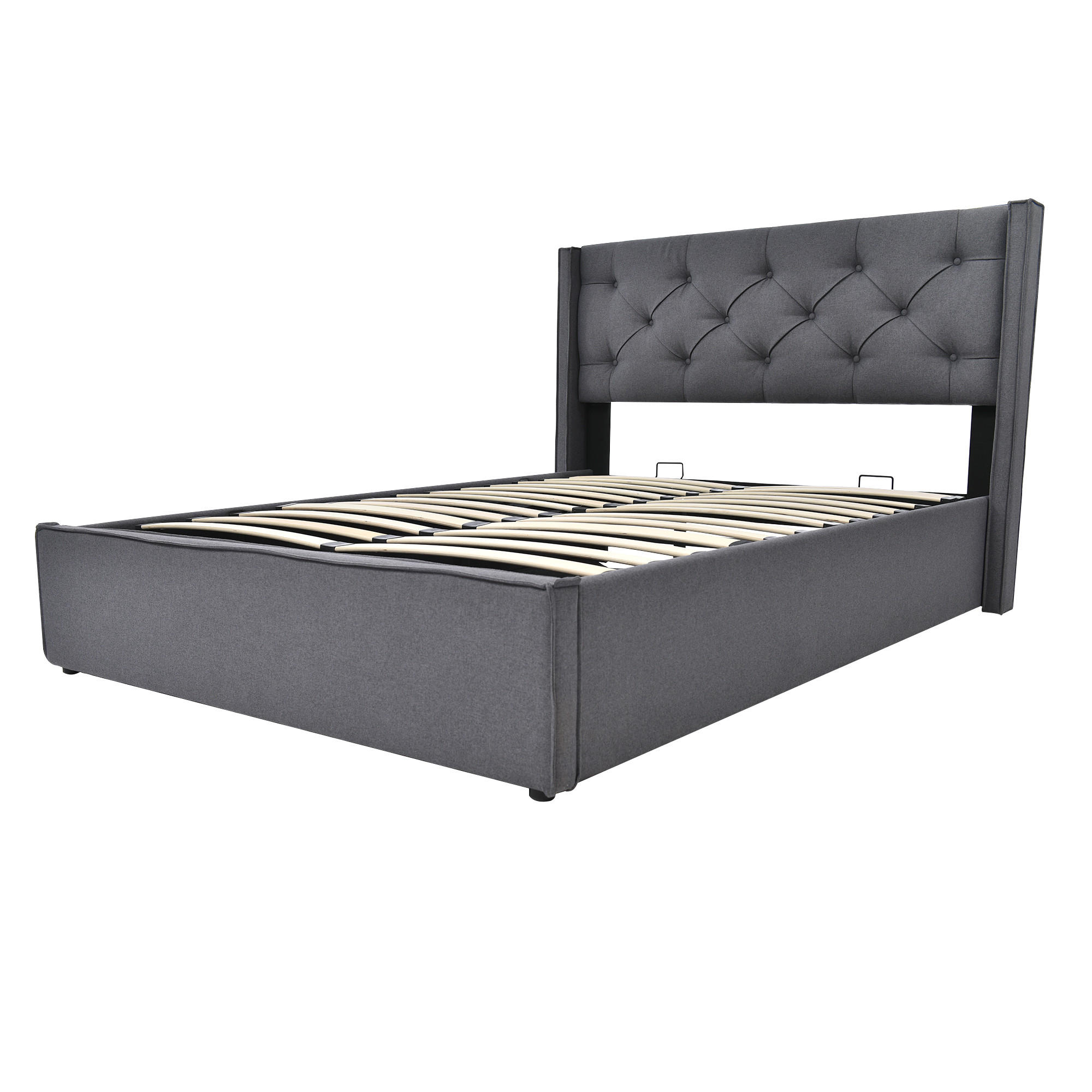 WISHDOR ČALOUNĚNÁ POSTEL 160/200 cm šedá látka s úložným prostorem