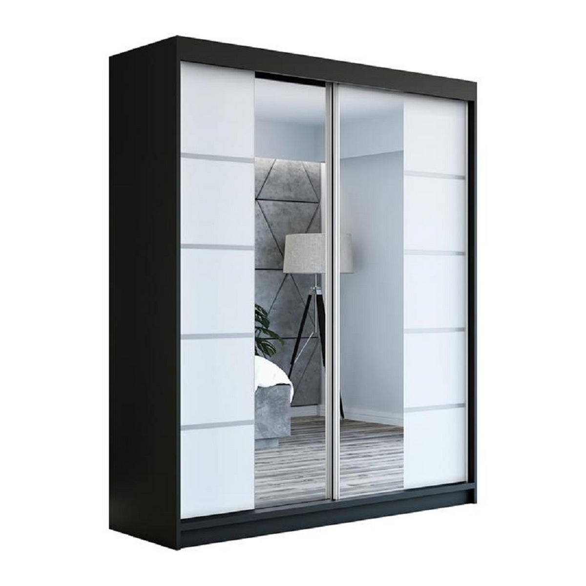 SCHWEBETÜRENSCHRANK 180 cm KOMFORT Farbe:Schwarz,weiß - Schwarz/Weiß, Holzwerkstoff (180/215/59.5cm) - A&J MöbelLand