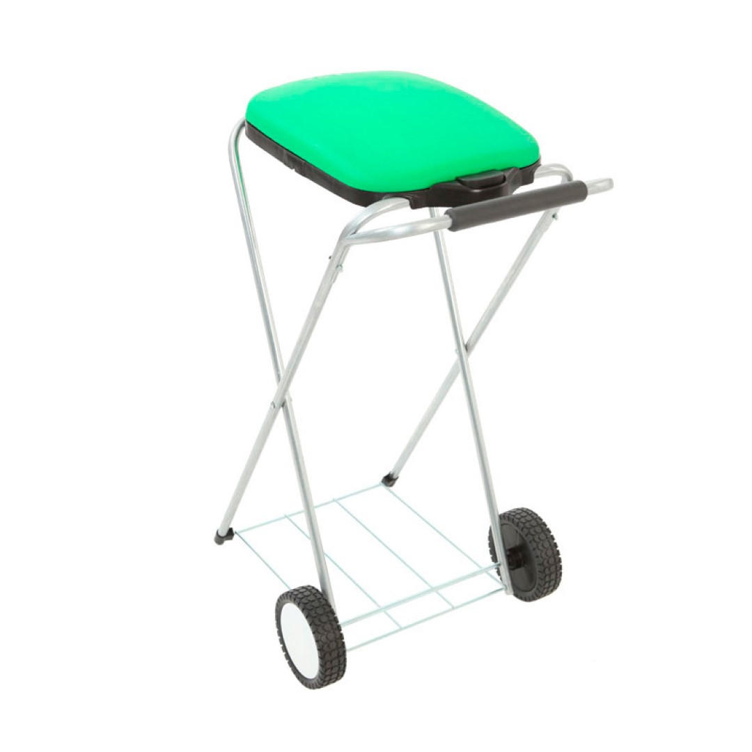 MÜLLEIMER Klassischer Abfallsackständer Mit Deckel und Rollen 83 x 44 x 56 cm Verzinkte Rohre Grün - Grün, Metall (44/83/56cm) - PROREGAL