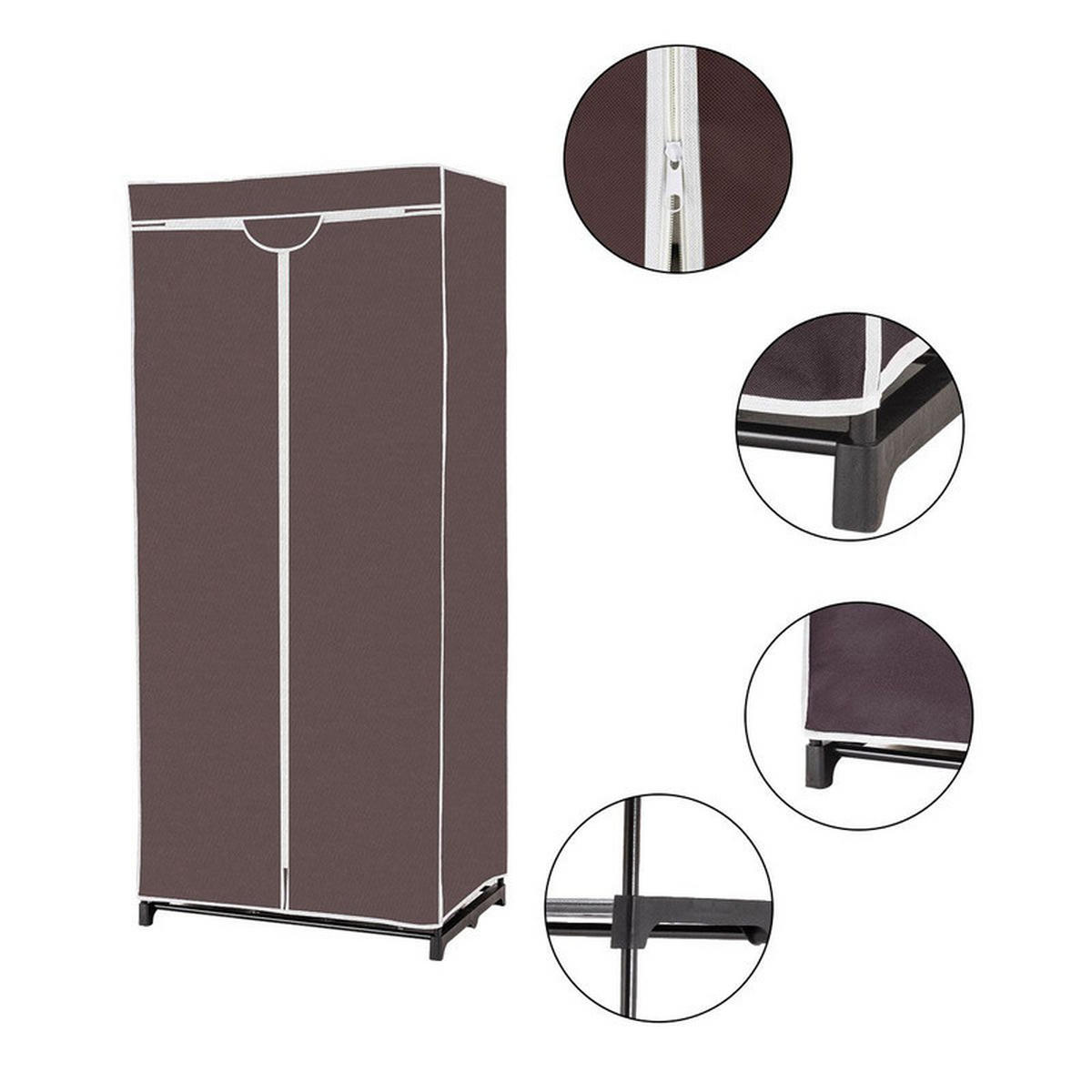 STOFFKLEIDERSCHRANK mit Kleiderstange braun - Braun, Textil (74/172/50cm) - COSTWAY