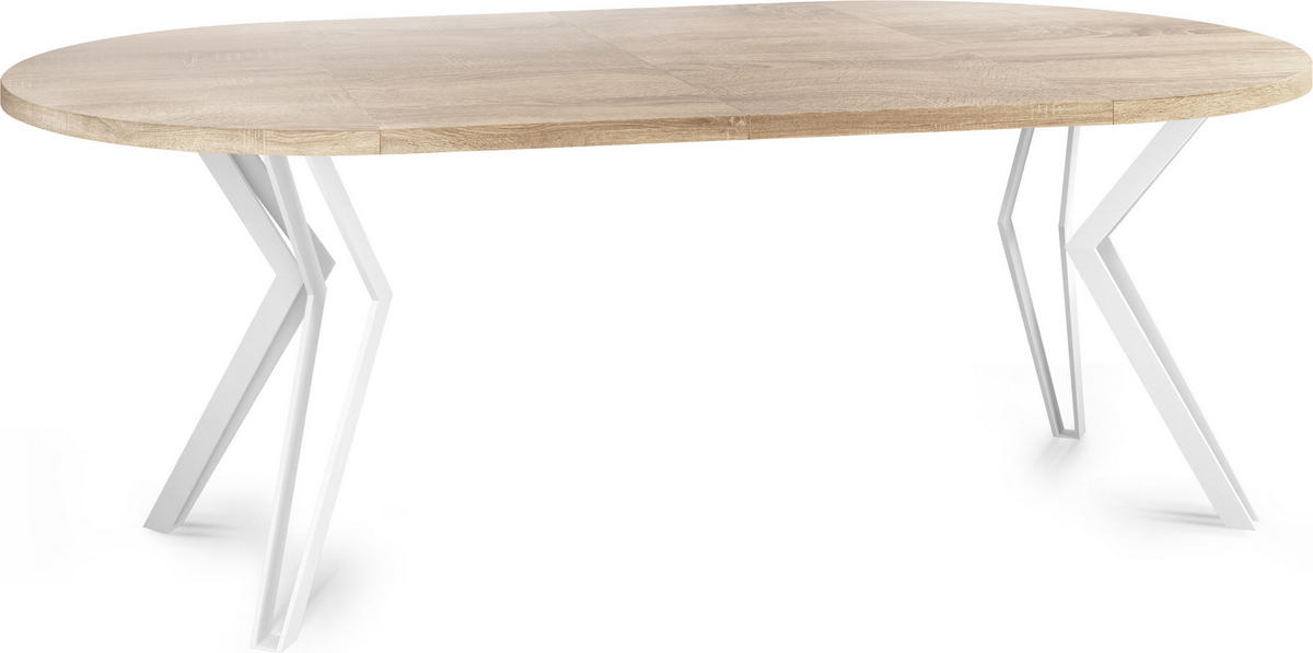ESSTISCH Austin runder ausziehbarer, Sonoma Eiche 100-180/100/76 cm - Weiß/Sonoma Eiche, Holzwerkstoff/Metall (100/100/76cm) - WFL GROUP
