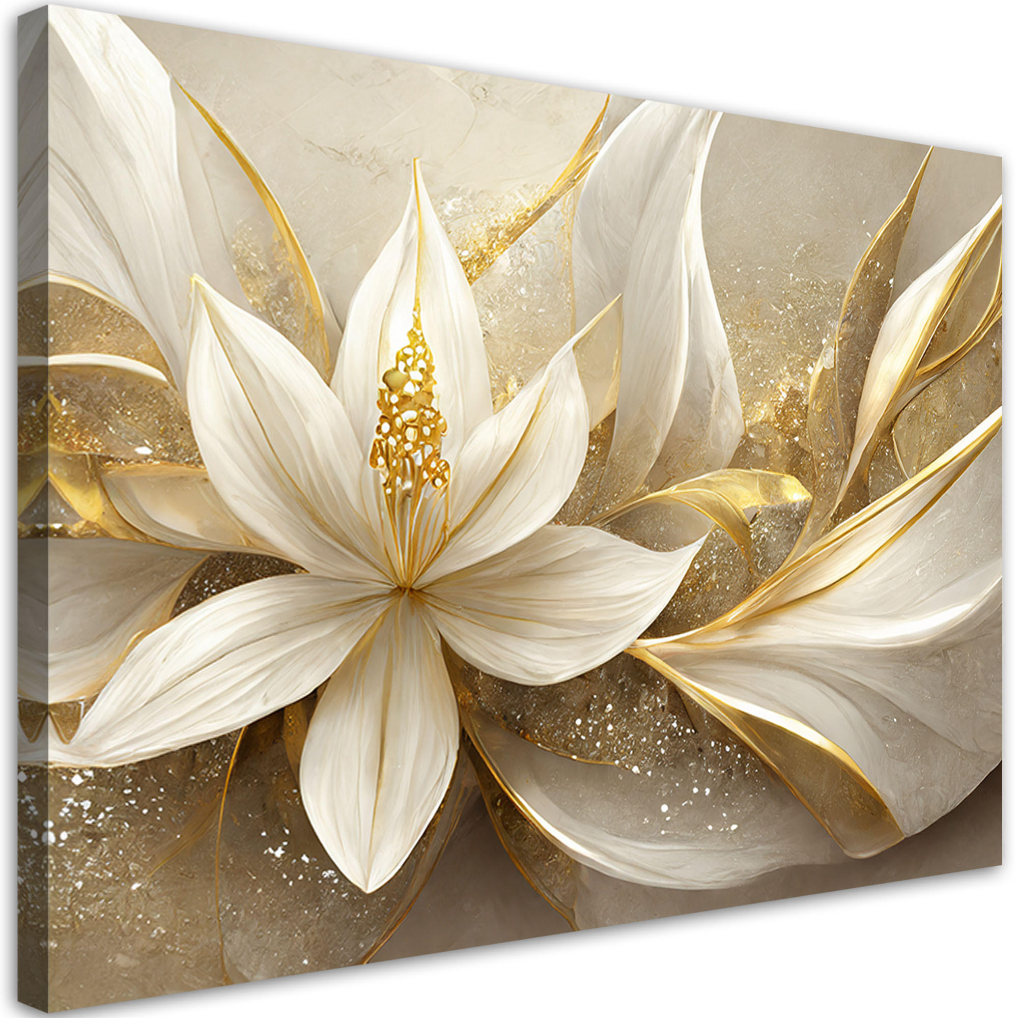 LEINWANDBILD Goldene Glamour-Blumen 3D 90x60cm - Goldfarben, Textil (90/60cm) - Feeby