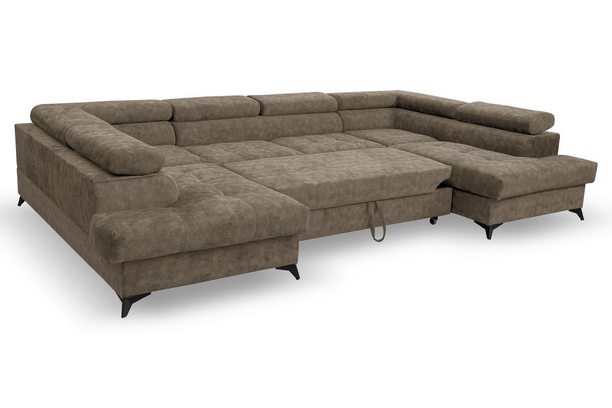 WOHNLANDSCHAFT Palermo in U-Form, braun, Stoff Sally, mit Schlaffunktion und zwei Bettkästen, 345 x 202 cm - Braun, Kunststoff (345/87/202cm) - Margaret Hadas24