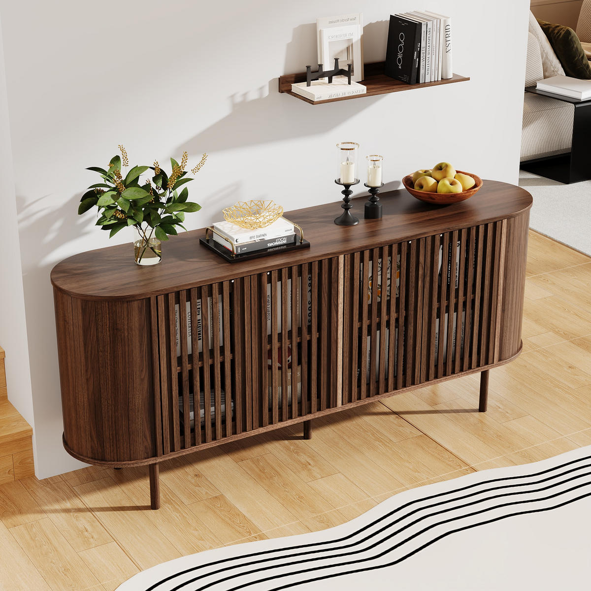 SIDEBOARD 160x40x70cm Walnuss mit 4 Schiebetüren - Walnussfarben, Holzwerkstoff (160/70/40cm) - FLIEKS