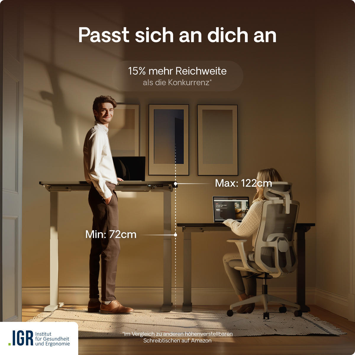 SCHREIBTISCH Elektrisch Höhenverstellbarer HomeOne 140x70cm Grau/Schwarz mit Memory-Funktion, Anti-Kollisions Technologie - Schwarz/Grau, Holzwerkstoff (70/140/72cm) - Desktronic