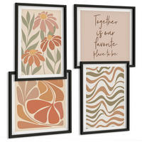 BILDER SET 4er Set - 50x50 cm & 40x60 cm Schwarzer Rahmen - Abstrakte Pastellblumen - Schwarz, Kunststoff (50/50cm) - TULUP