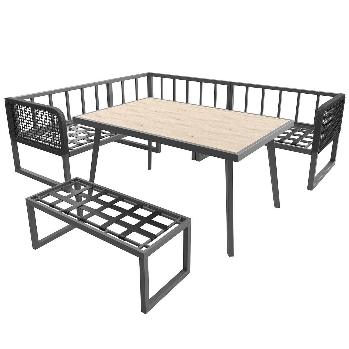 GARTENSETS aus Rattan & Eisen 121,5x61x77 cm Grau mit modularen Elementen - Grau, Metall - Modfu