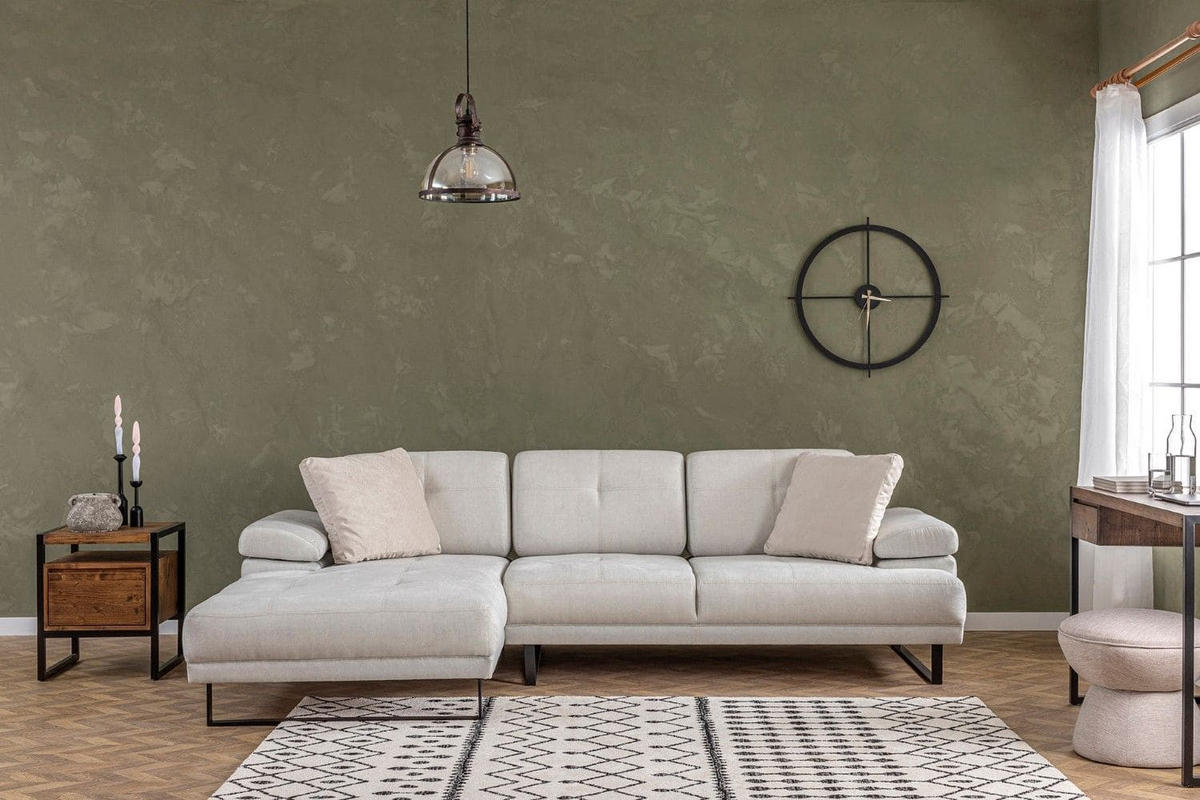 ECKSOFA mit verstellbarer Rückenlehne - Beige/Schwarz, Textil/Metall (314/174cm) - myHomelando