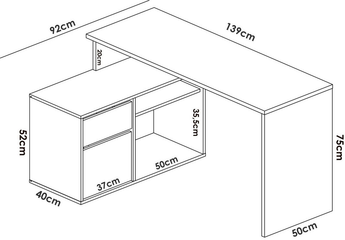 ECKSCHREIBTISCH Weiß, Eiche 92/139/75 cm - Eichefarben/Weiß, Holzwerkstoff (92/139/75cm) - DMORA
