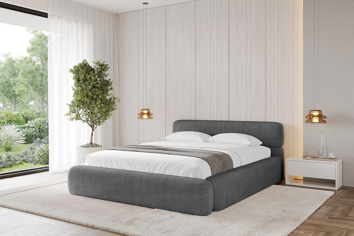 POLSTERBETT mit Bettkasten und Lattenrost, Bett mit Matratze H3/H4 - ENORA-V1 180x200 Dunkelgrau - Anthrazit, Holzwerkstoff/Textil (180/200cm) - ALTDECOR