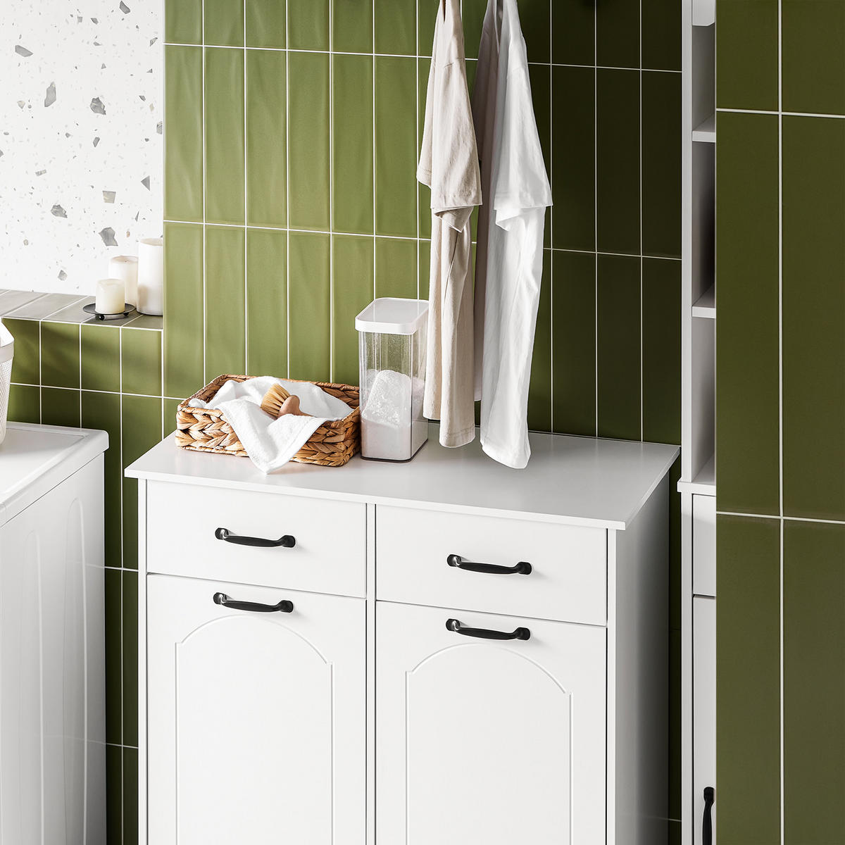 WÄSCHESCHRANK Weiß - Weiß, Holzwerkstoff (80/90/38cm) - SoBuy