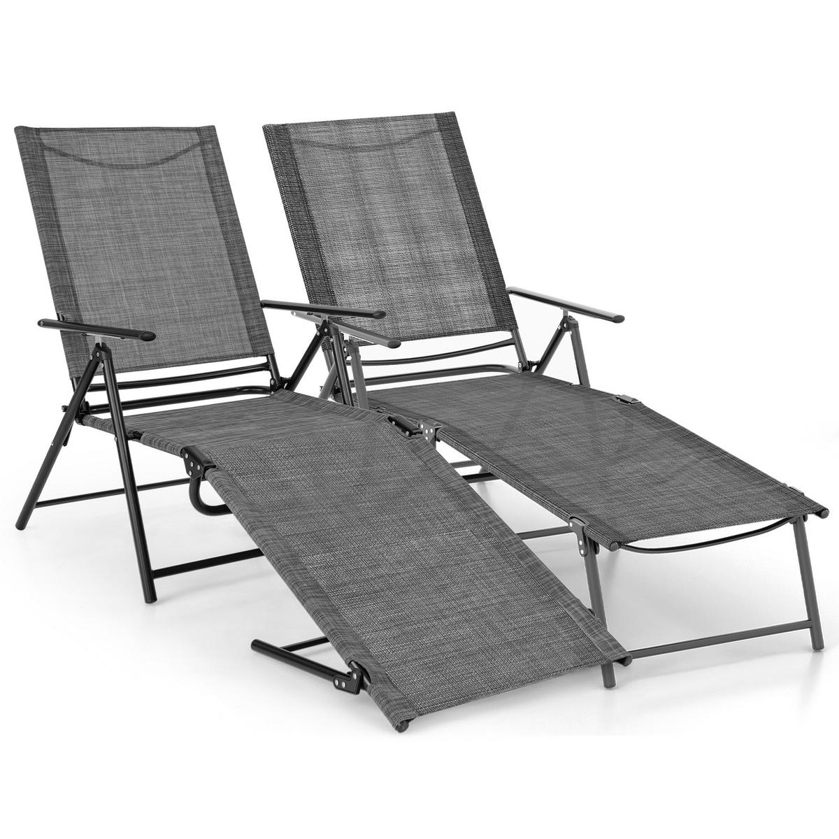 SOLSÄNG, 2-set, grå - Grå, Metall (189/102/64cm) - COSTWAY