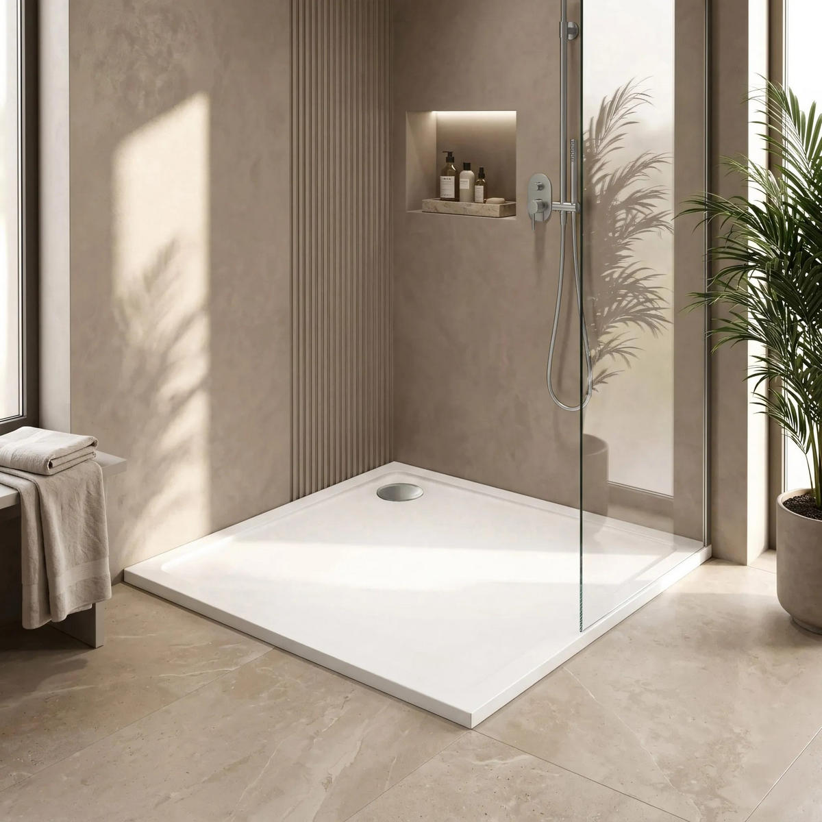 ACRYL Duschwanne Rea Savoy White 80x80 Chrom Abdeckung - Weiß, Keramik (80/6/80cm) - REA