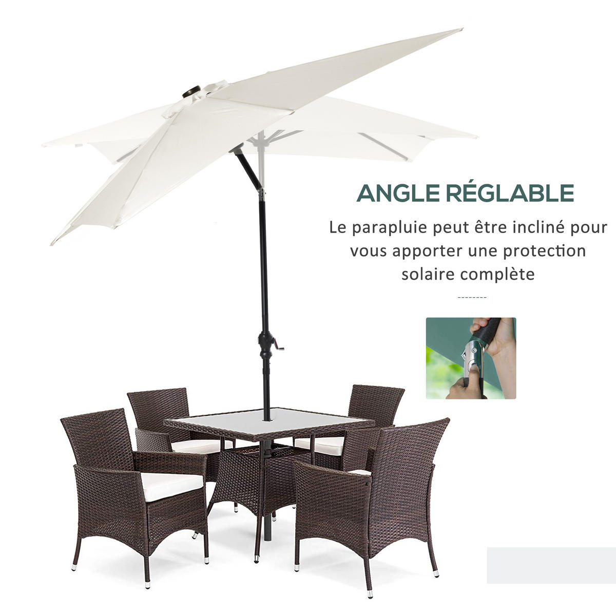 SONNENSCHIRM mit LED DE-11521 Neigbar Creme - Creme, Metall (205/268cm) - ComfortXL