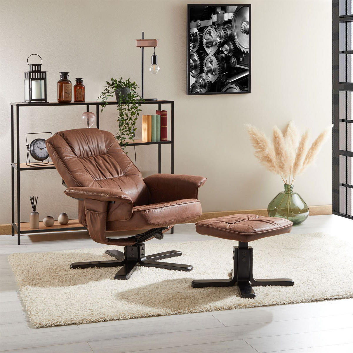RELAXSESSELSET CHARLY - Dunkelbraun/Schwarz, Textil (76/87/61cm) - IDIMEX
