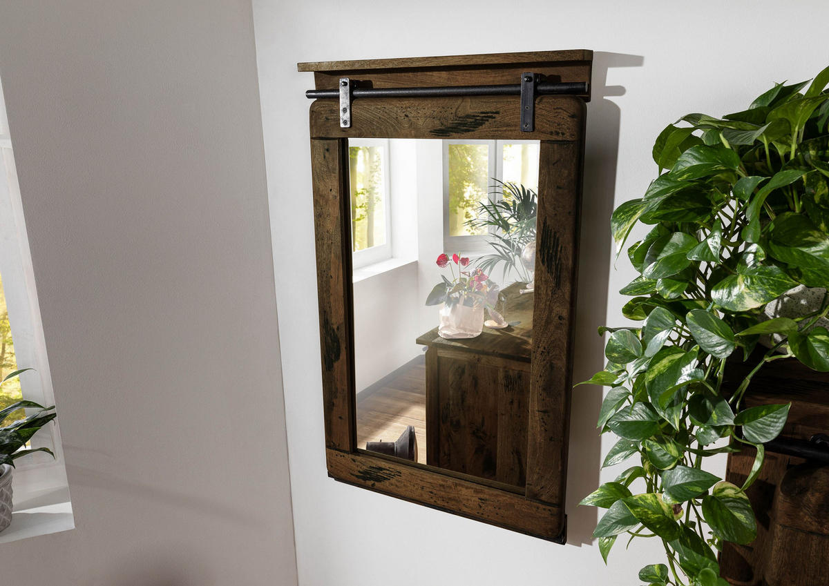 SPIEGEL Mango 60x8x100 braun lackiert RAILWAY #463 - Braun, Holz (60/100/8cm) - Massivmoebel24