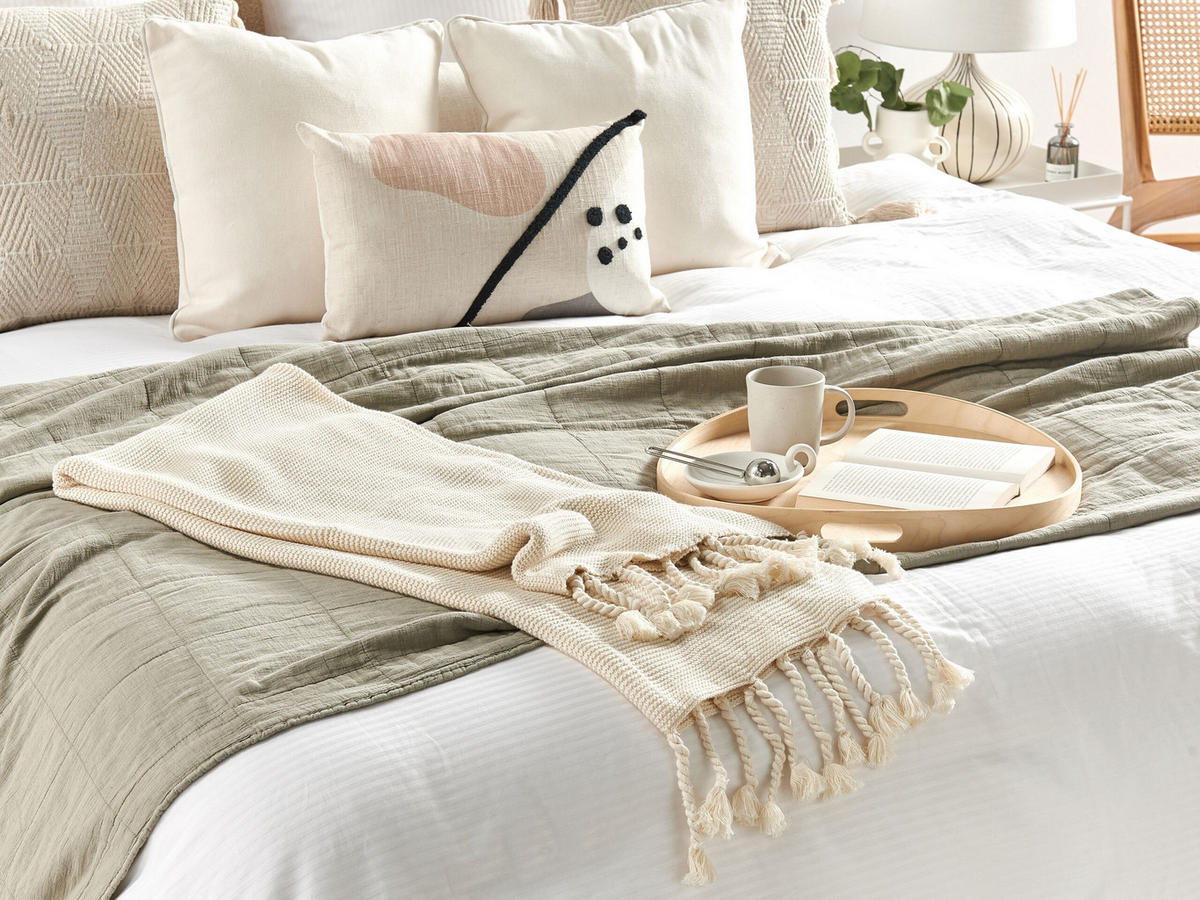 DECKE Beige Nazilli 150/125 cm - Beige, Naturmaterialien/Textil (125/150cm) - Beliani