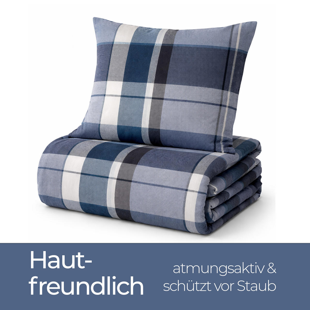 BETTWÄSCHE Feinbiber Herbst/Winter 135x200 cm Blau (Kariert) - Blaugrau, Textil (135/200cm) - Bestlivings