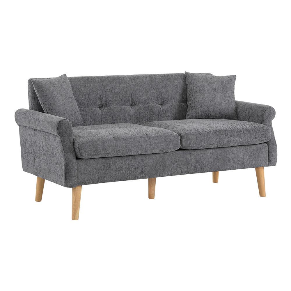 DOPPELSOFA in Grau Chenille-Stoff mit dicken Kissen - Grau, Holz/Textil (74/77/162cm) - KOMHTOM