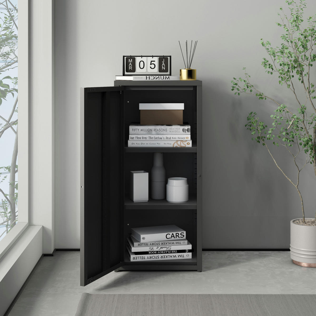 AKTENSCHRANK Burlöv - Schwarz, Metall (40/88/35cm) - [en.casa]