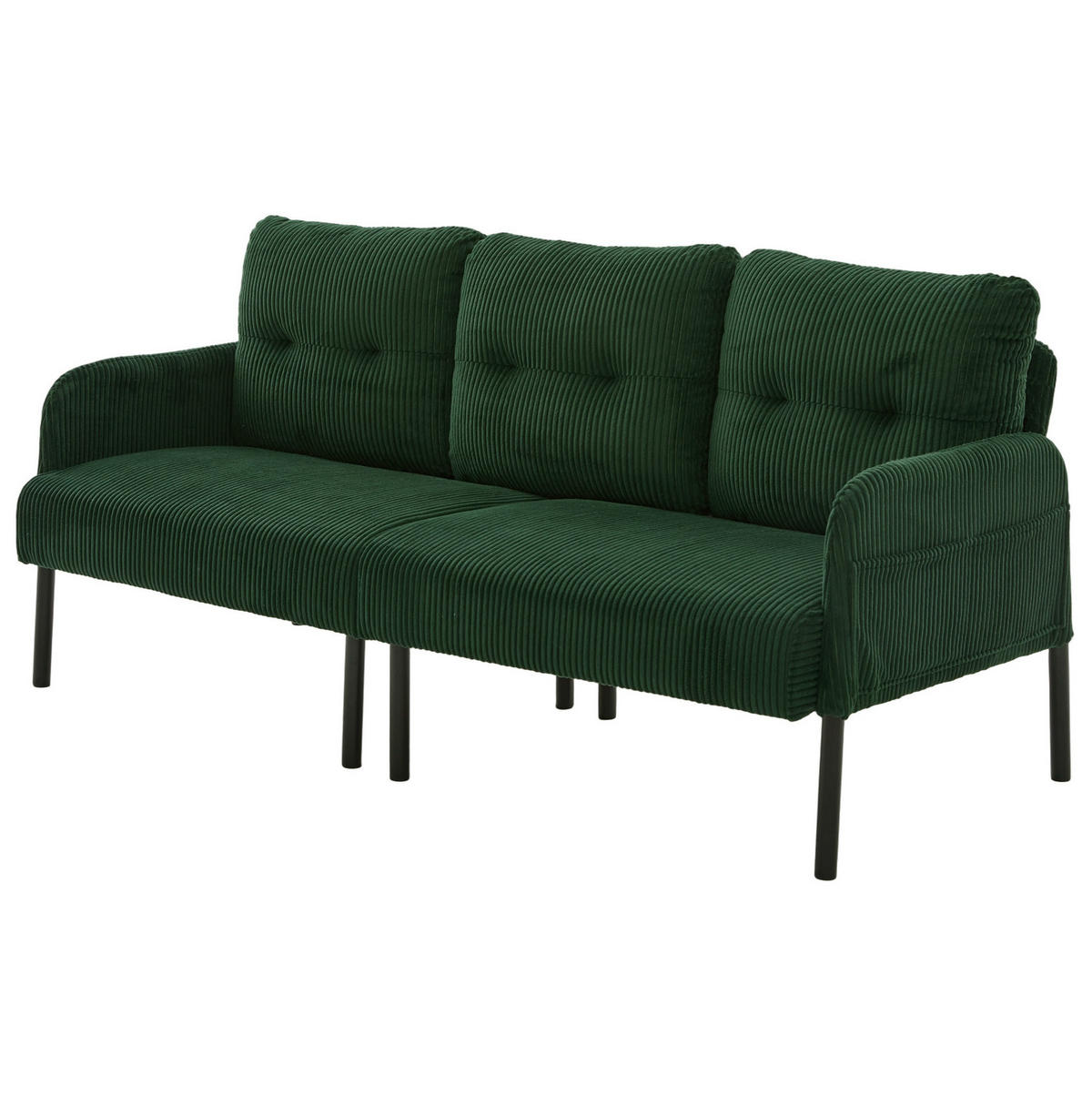 SOFA 3-Sitzer mit Seitentasche ca. 171 x 72 x 80 cm Cord Emerald - Grün, Kunststoff (171/80/72cm) - Meubliv