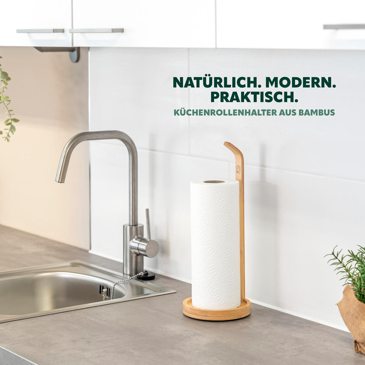 KÜCHENROLLENHALTER, Bambus - Braun, Holz (14/36.5/14cm) - eluno