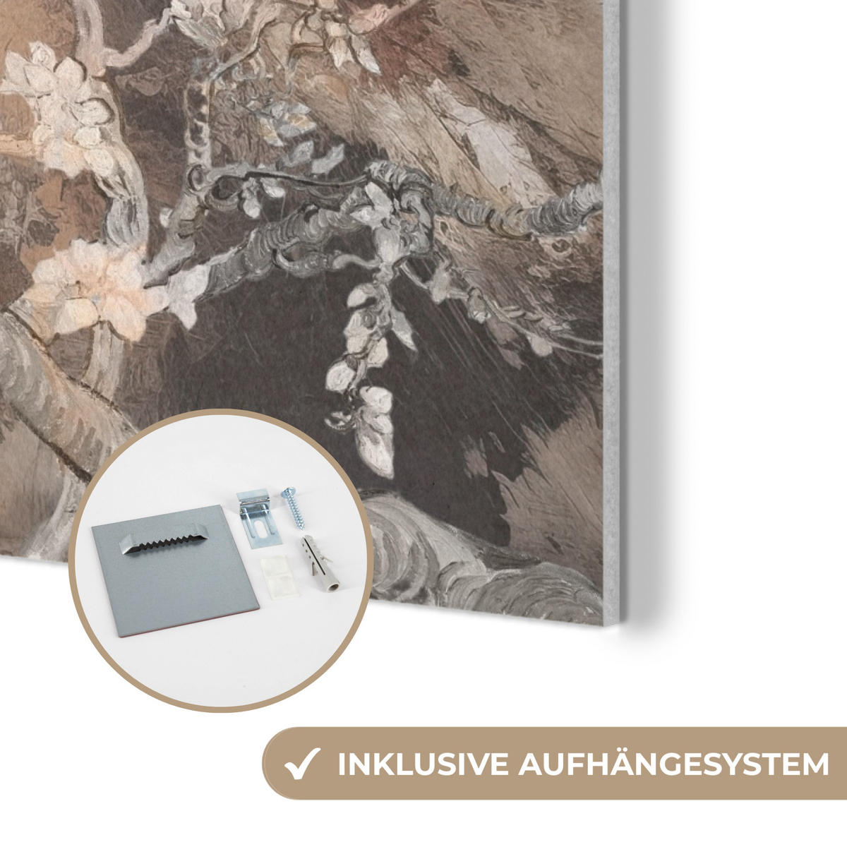 AKUSTIKPANEEL Mandelblüte - Kunst - Van Gogh - Beige - Abstrakt 60x80 cm - Braun, Textil (60/0.9cm) - MuchoWow
