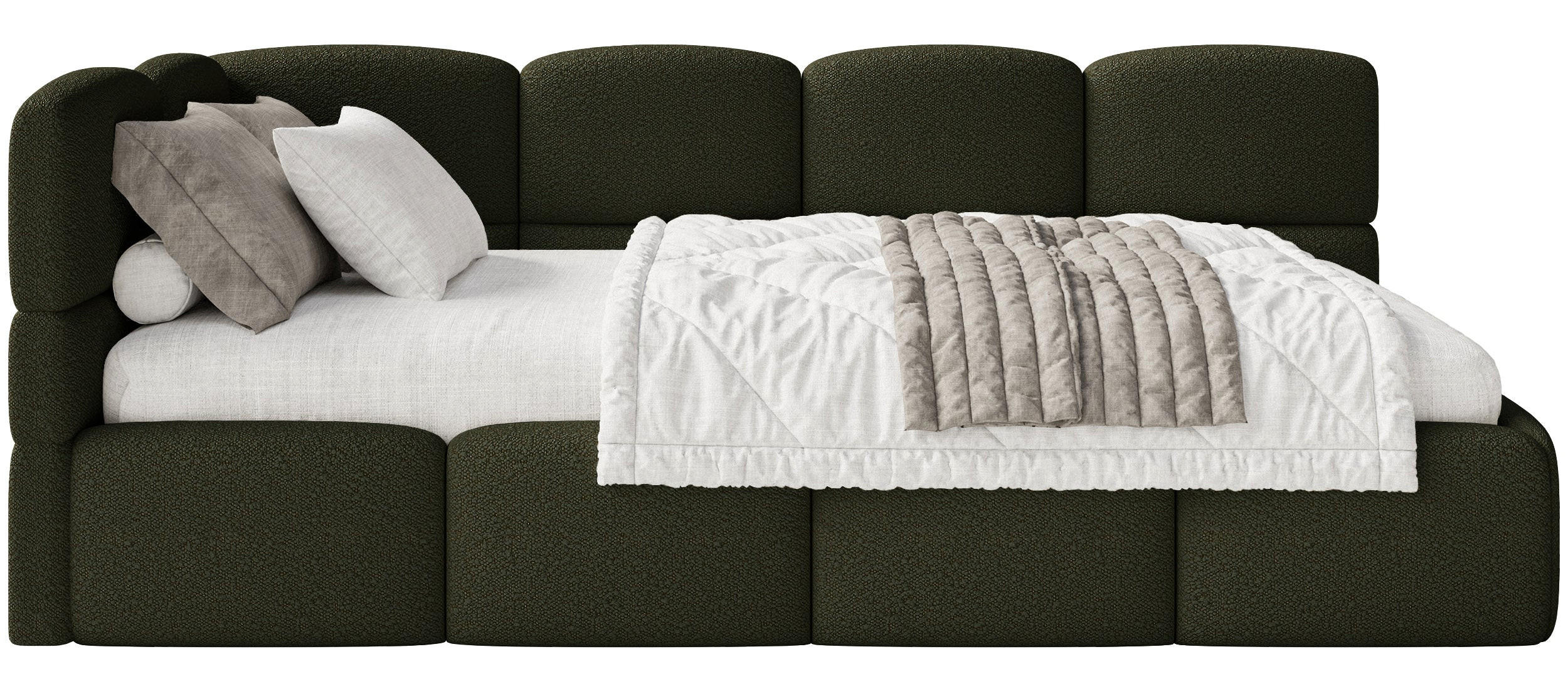 JUGENDBETT Cloudy Olivgrün 120 cm, Bouclé - Schwarz/Olivgrün, Kunststoff/Textil (120/200cm) - Selsey