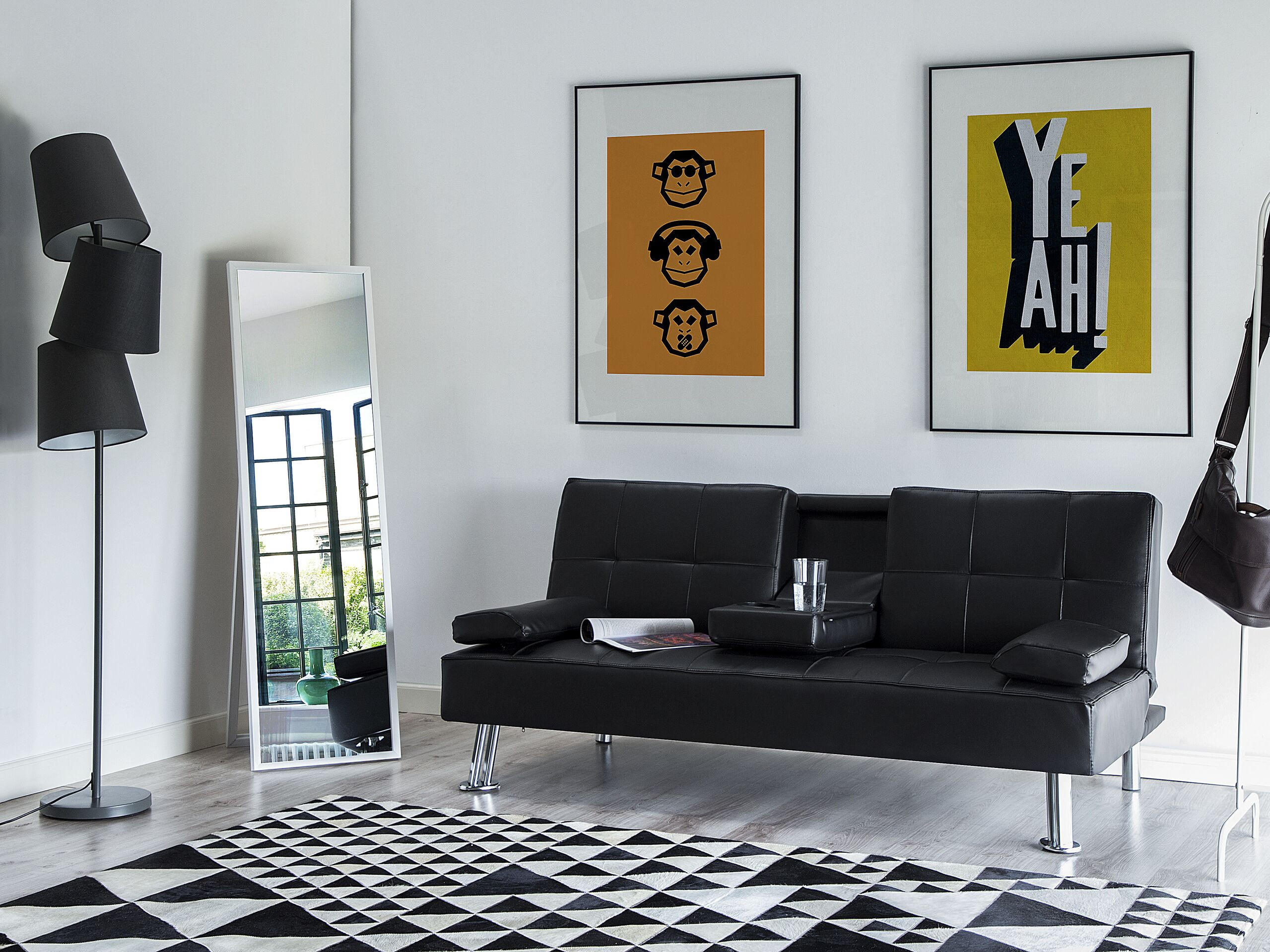 3-SITZER-SCHLAFSOFA Kunstleder Schwarz Roxen - Schwarz, Kunststoff/Textil (168/77/81cm) - Beliani