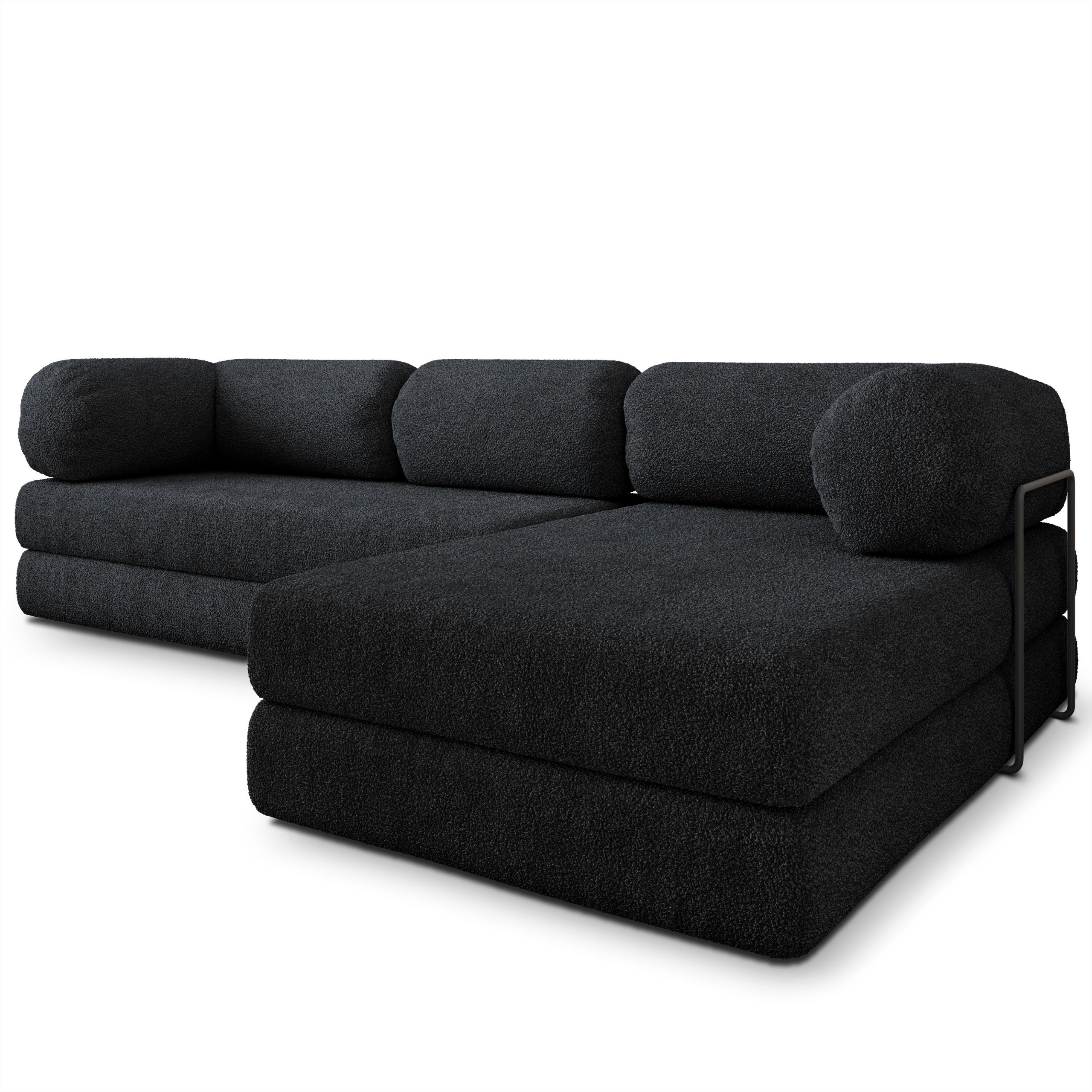 ECKSOFA KELI modulares Boneless Sofa mit Schlaffunktion Schwarz Boucle-Stoff - Schwarz, Textil (270/160cm) - MASSENO