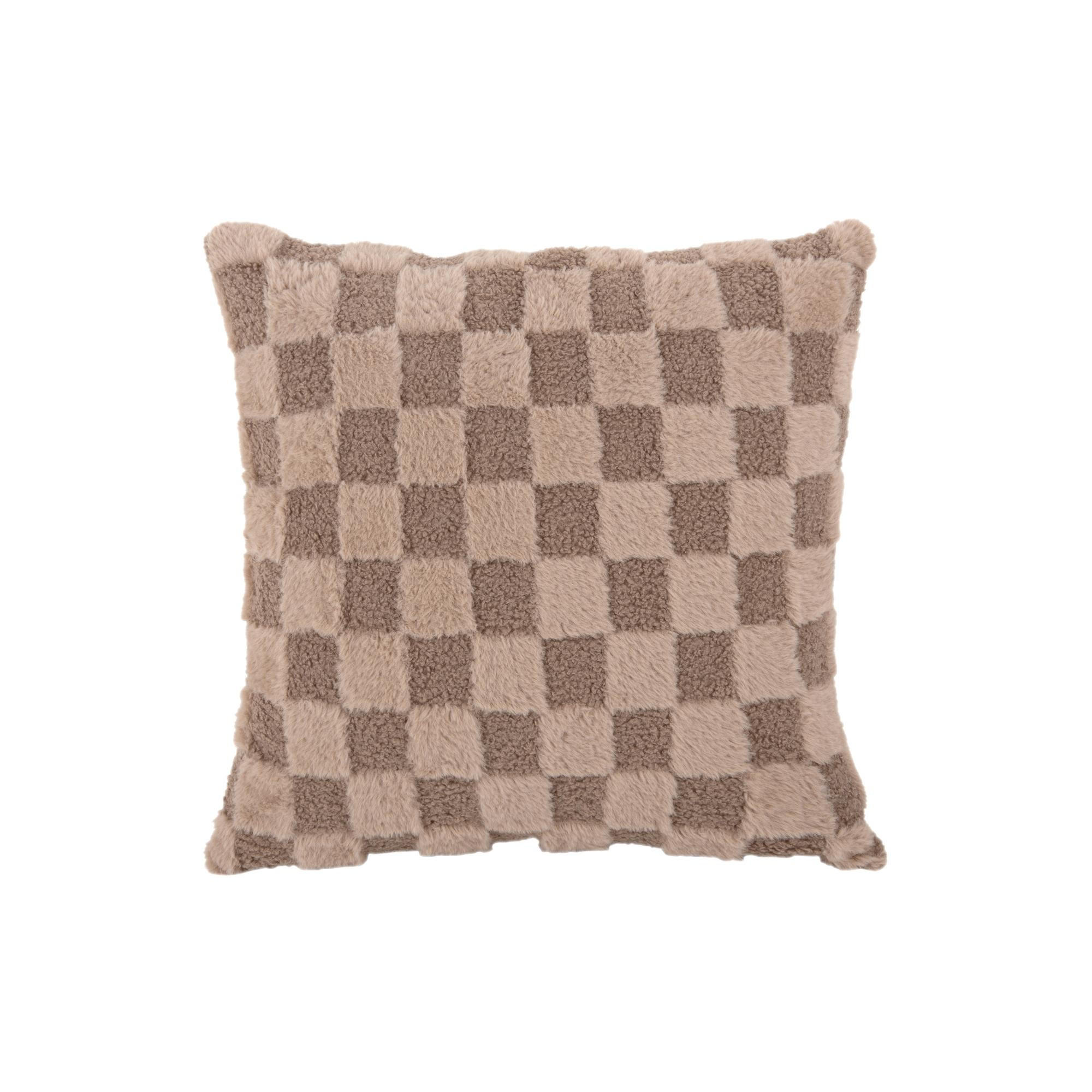 KISSEN Checker Braun 45/45/15 cm - Braun, Kunststoff/Textil (45/45cm) - Present Time