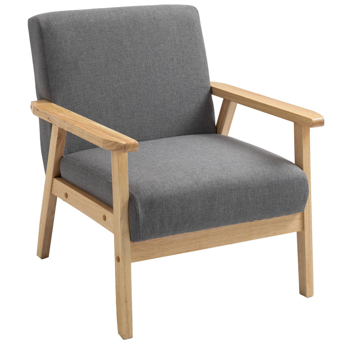 SESSEL DE-06937 Skandi-Design mit Massivholz und Leinenoptik Grau/Natur - Grau, Holz (70/72/64cm) - ComfortXL