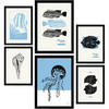 POSTER Set Mit 6 In Schwarzer Tinte Meerestiere Kunstdrucke Von Meer Und Ozean Für Innenarchitektur A3 & A4 Schwarzer Rahmen - Schwarz, Papier (29/3cm) - Nacnic