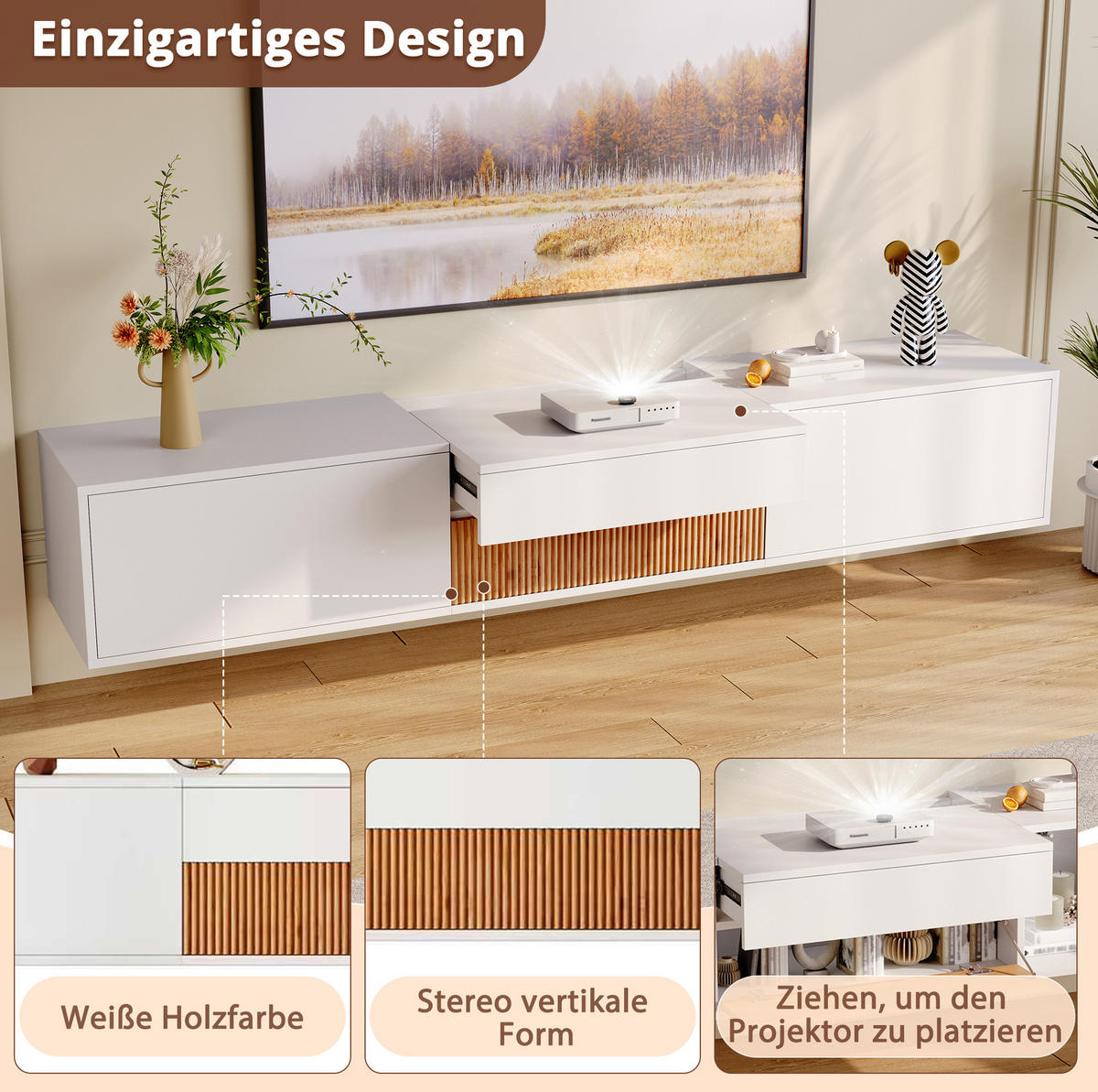 TV-LOWBOARD 180/34/30 cm Weiß aus Spanplatte mit Projektorablage - Weiß, Holzwerkstoff (34/30/180cm) - OKWISH