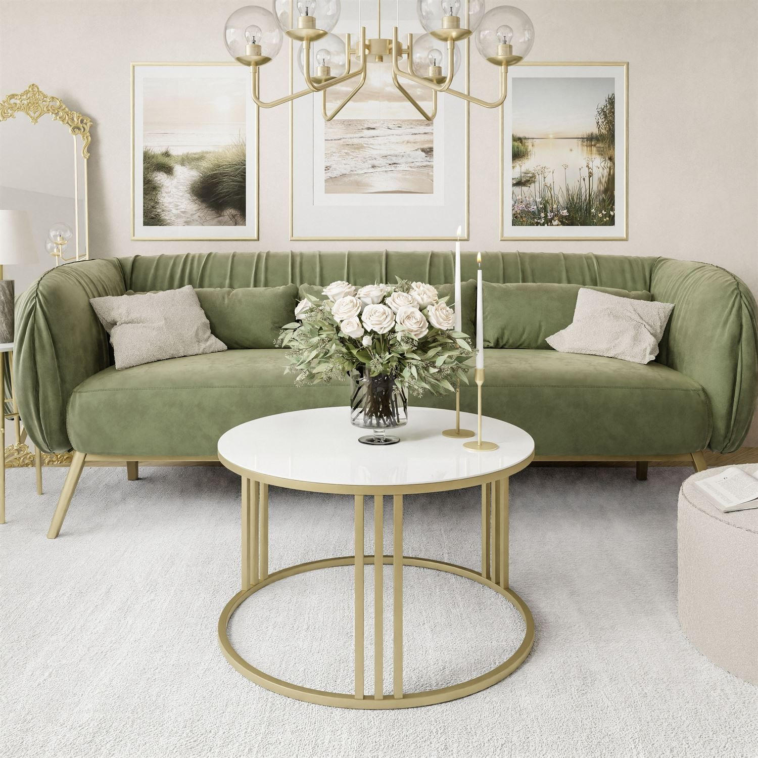 COUCHTISCH LORI GLASS mit goldfarbenem Fuß - Goldfarben/Weiß, Glas (70/70/47cm) - Lookway