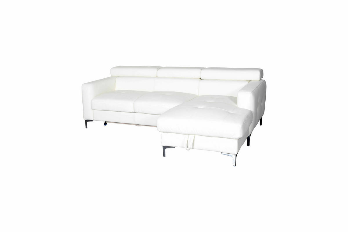 ECKSCHLAFSOFA mit Echtlederbezug, Schlaffunktion & Bettkasten - Chromfarben/Eiche Bianco, Leder/Holz (168/227cm) - Cotta