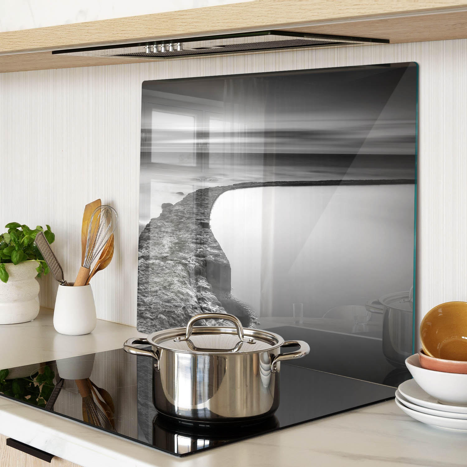 GLASPLATTE 60x52 cm Felsiger Strand - Schwarz, Glas (60/0.4/52cm) - TULUP