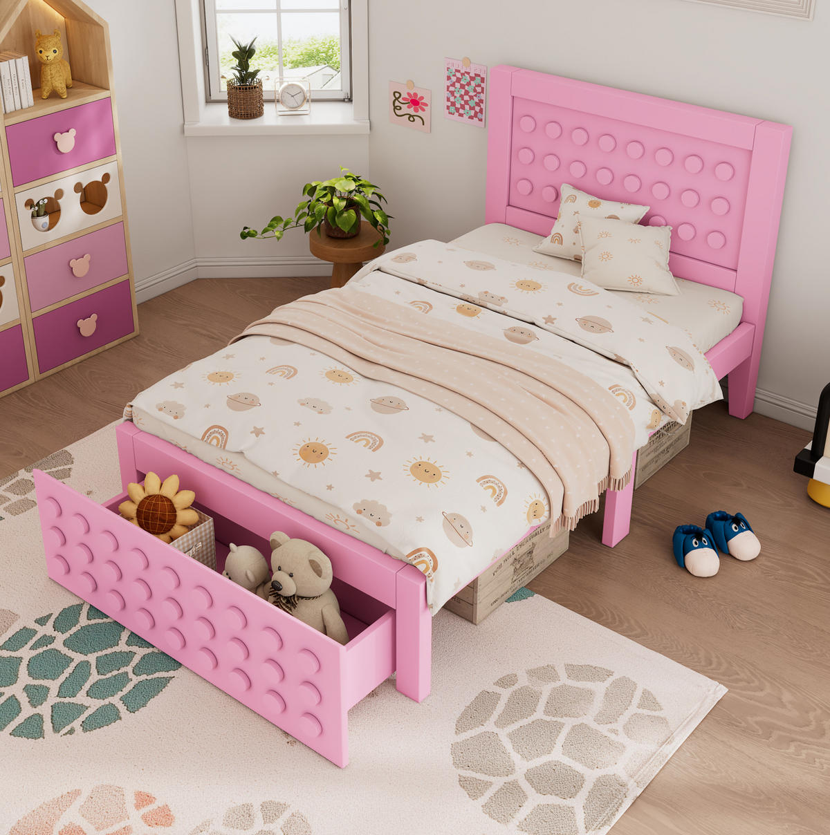 KINDERBETT 90/200 cm Rosa aus Holz mit Schublade und Lattenrost - Rosa, Holz (90/200cm) - Flora Grace